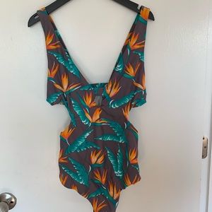 tropical print one piece